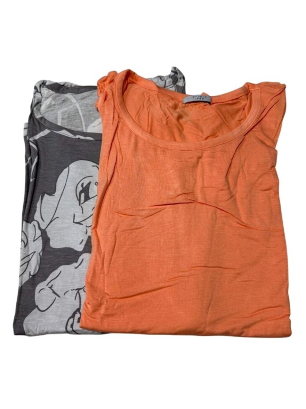 Studio 1886 Womens Ruched Sleeve Orange & Gray Floral Tops Size L (12-14)